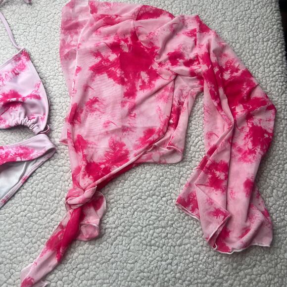 Pink Tie Dye Bikini w/ Top Cover Up Small - Picture 4 of 11